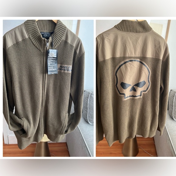 Harley-Davidson Other - Harley Davidson Willie G Skull  Wool Cotton Full Zip Knit Green Sweater Size 2X